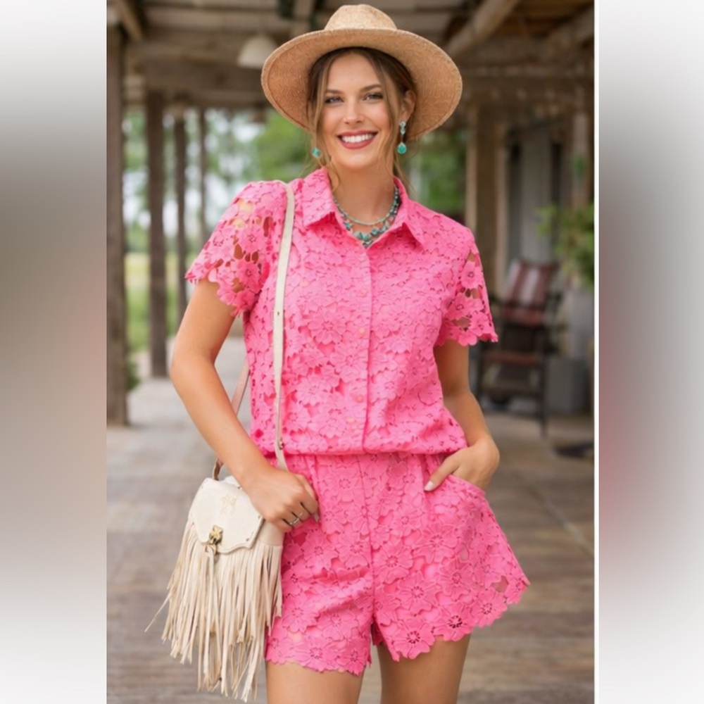 Umgee Pink Floral Lace Two-Piece Set